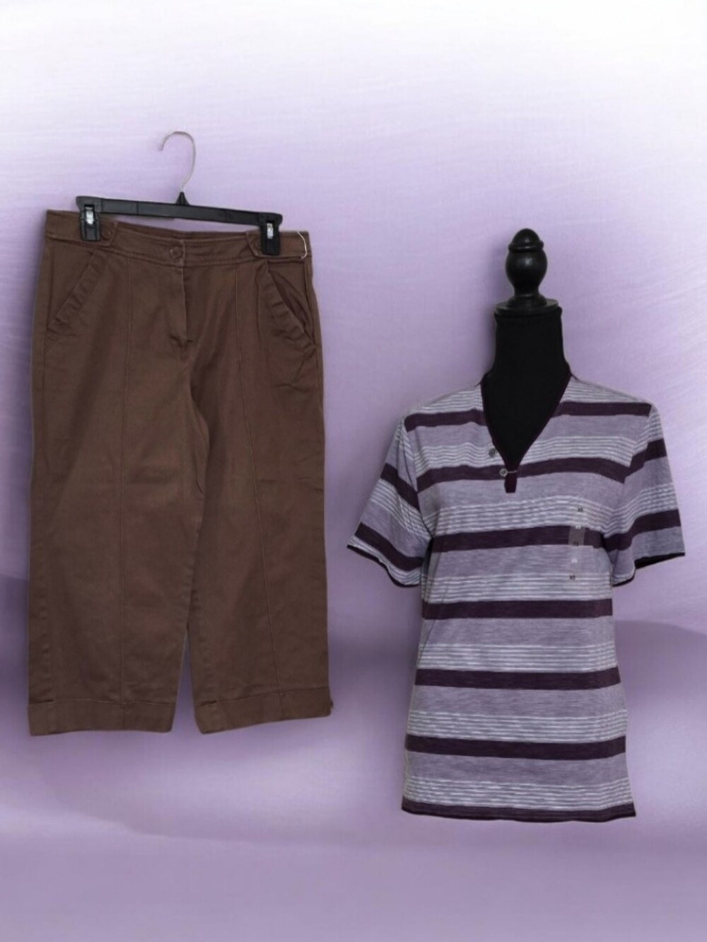 Classic Brown Women’s Crop Pants - Comfortable Everyday Style And I.N.C Shirt.